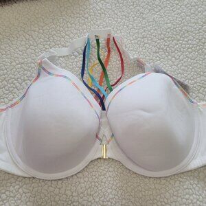 Lightly Lined T-shirt front close bra 44D Rainbow straps.